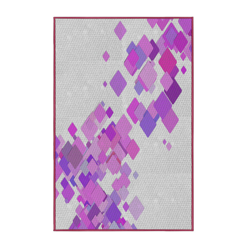 Tapis rose/gris tissé à la machine, Rectangle 5 pi x 7 pi