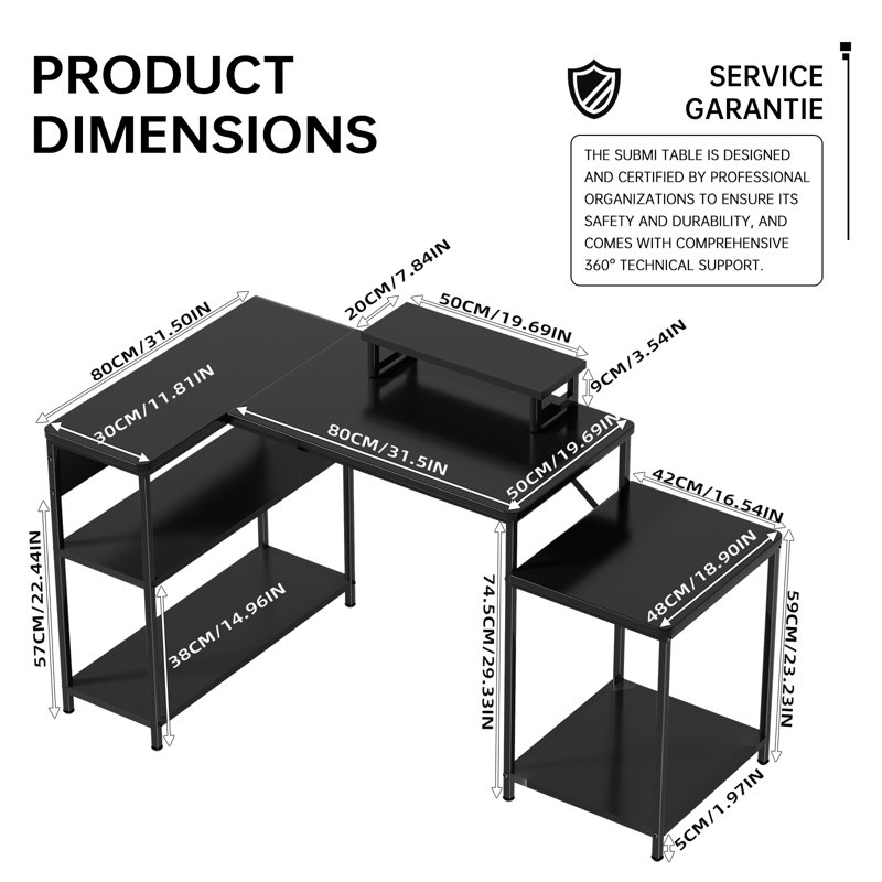 Submi L Shaped Desk, 152x80 cm Reversible Computer Desk for Home Office with Large Reversible Storage Shelves, Corner Desk Office Desk with Monitor Stand Height Adjustable