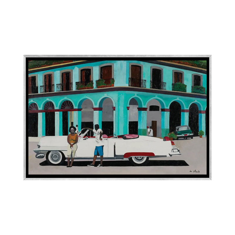 Turquoise Havana, Cuba - reproduction d'art murale - toile encadrée, H 32 po x l 48 po, Argent argent