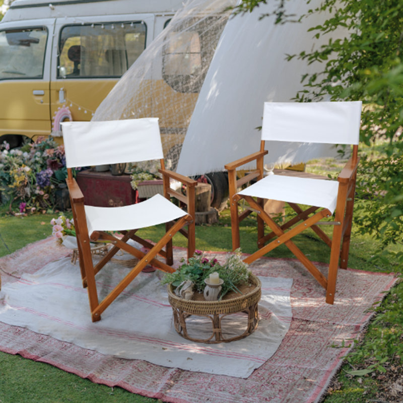 Elazia Folding Director Chair, White, Brown
