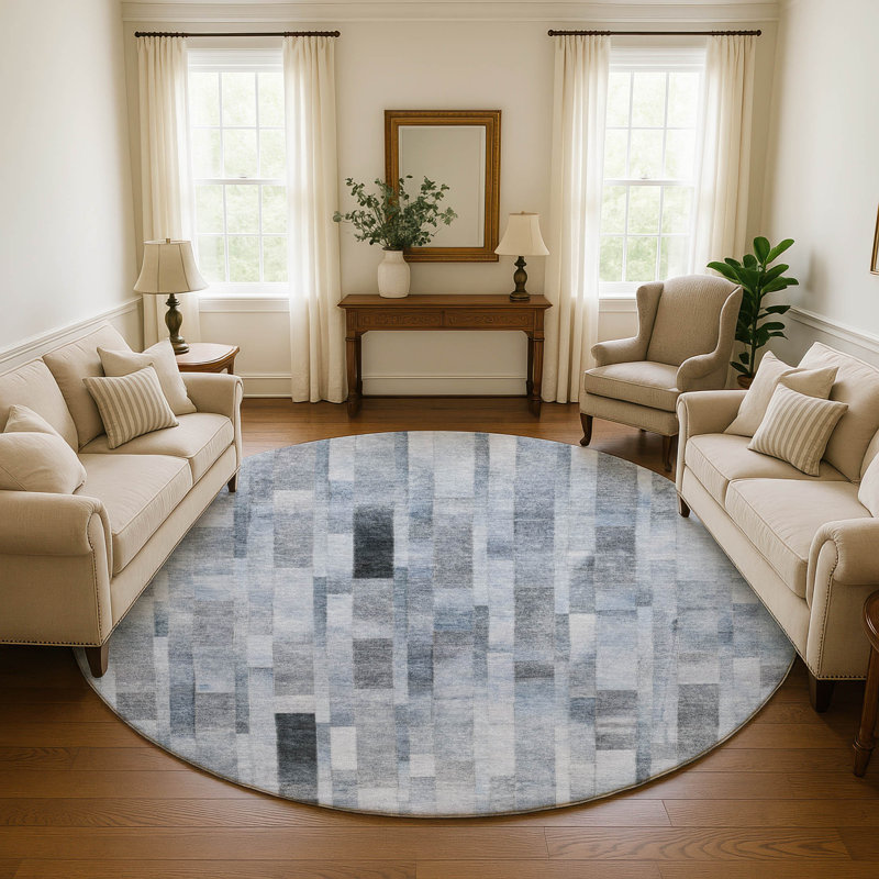 Premium Machine Washable Marasco AMF1630 Stripes Rug, Round 8'