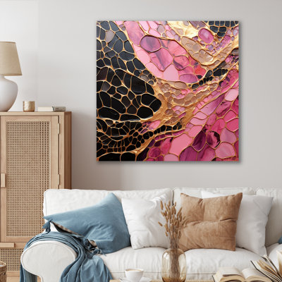 Minimalism Pink Gold Poteries - Abstract Spirals Large Wall Art