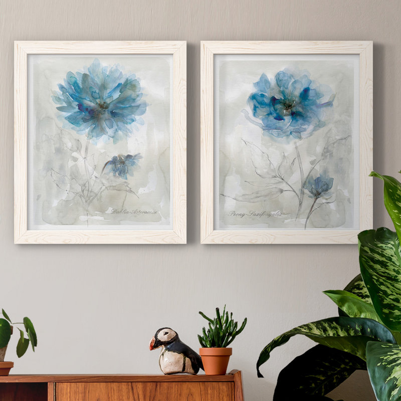 Dahlia - ensemble de 2 reproductions d'art, Pas de tapis, H 24 po x l 36 po x P 1,5 po, Toile blanche encadrée