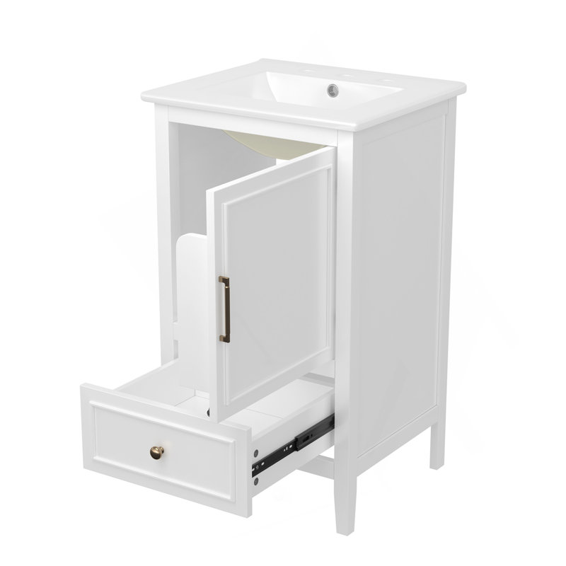 Meuble-lavabo de 20 po avec lavabo, armoire de salle de bain avec porte, tablette de porte et repose-pieds réglables, tiroir blanc