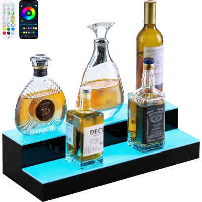 Étagère à vin 20 pouces en acrylique à 2 DEL avec télécommande HF, télécommande, 9 couleurs statiques, idéale pour un bar à boissons illuminé illuminé, plusieurs modes d'éclairage et 10 bouteilles
