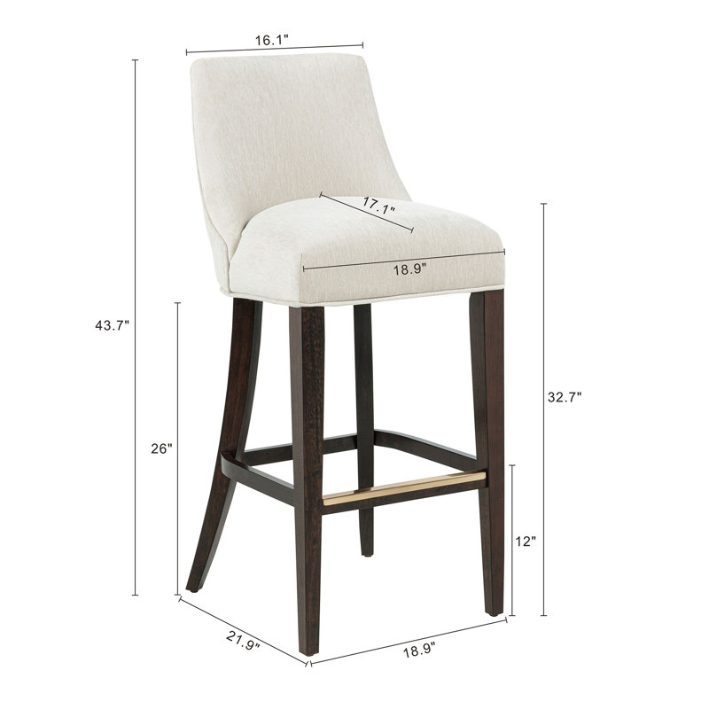 Beever Modern Chenille Upholstered Rubberwood Bar Stool in Cream, Bar Stool (32.7" Seat Height), Cream