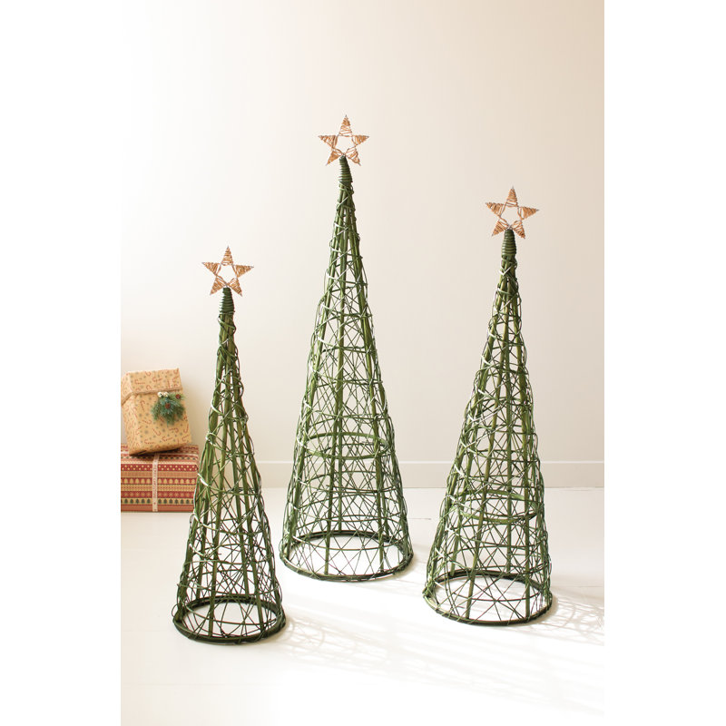 SET OF THREE CHRISTMAS TOPIARIES - GREEN WITH NATURAL STAR