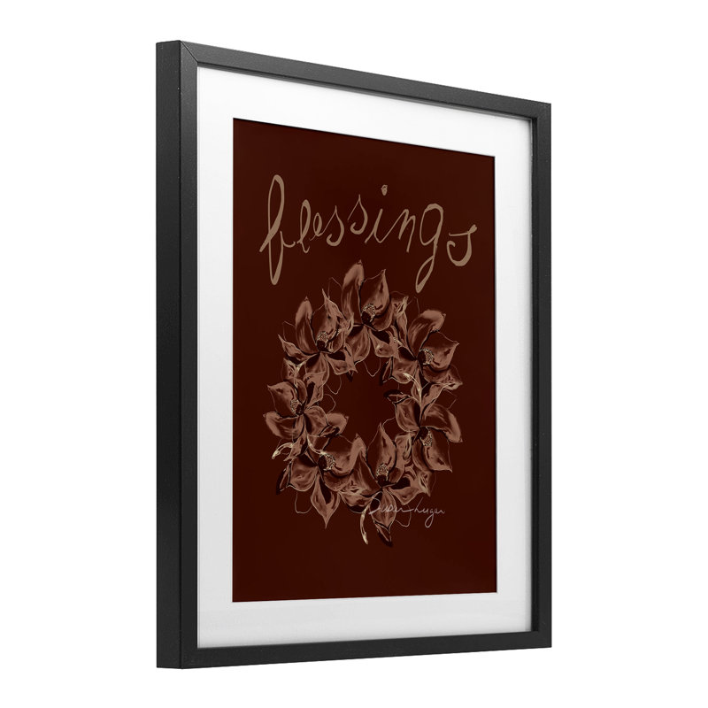 «Blessings Brown Autumn Wreath», reproduction sous verre encadrée, conception de Susan Lugar, Cadre noir minuit