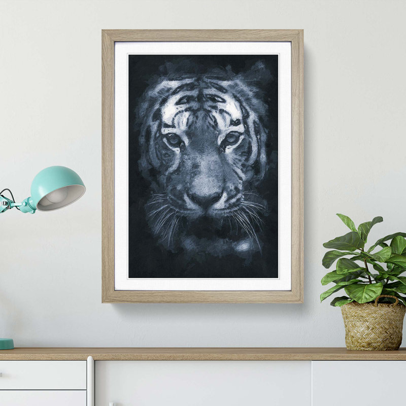 Tiger Portrait in Abstract - Picture Frame Painting Print, 48cm H x 36cm W x 2cm D, Oak Framed