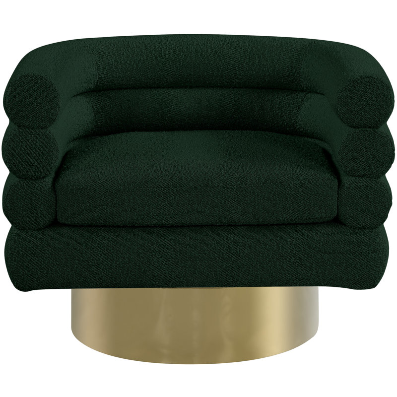 Tessa 33.5" W Boucle Swivel Barrel Chair, Green Boucle Fabric