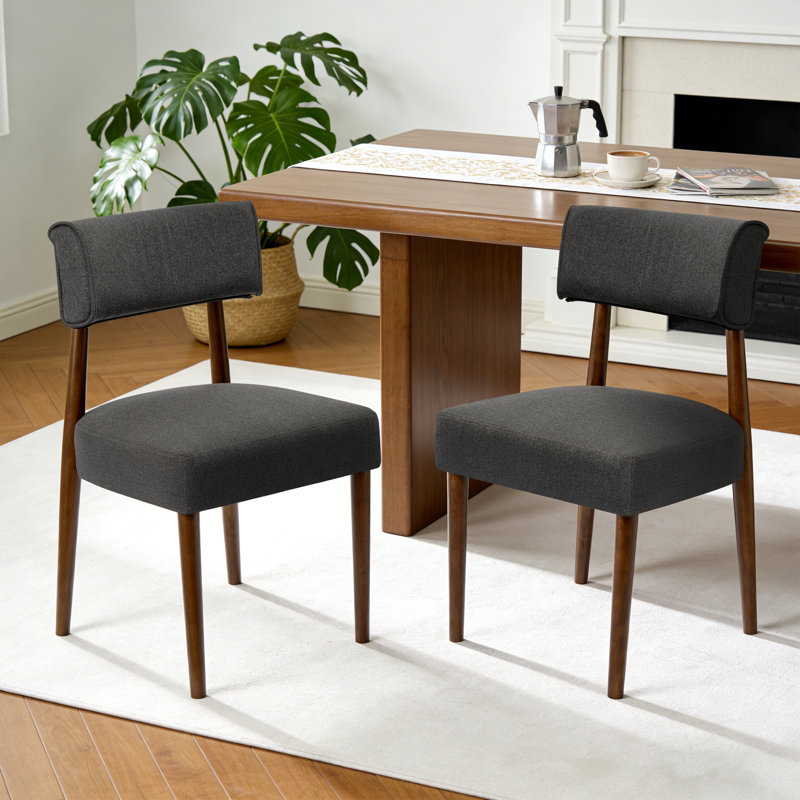 Upholstered Solid Wood Dining Chair Side Chair, Black, Brown
