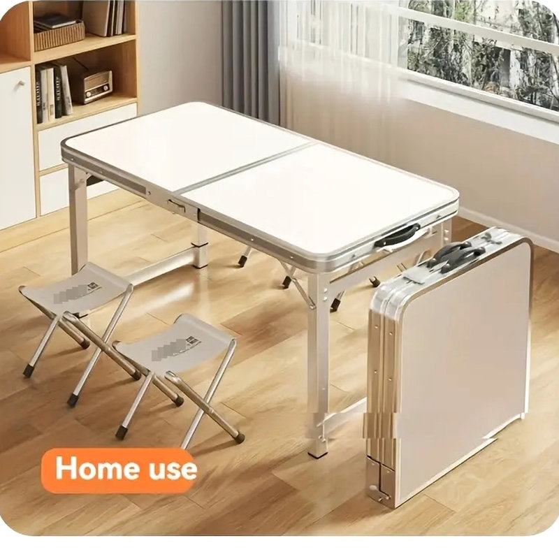 Table pliante portative pour l'extérieur - aluminium léger, 3 hauteurs réglables. Grand camping, pique-nique, occasions de barbecue. Beige + gris argenté Teinture facile et facile à transporter