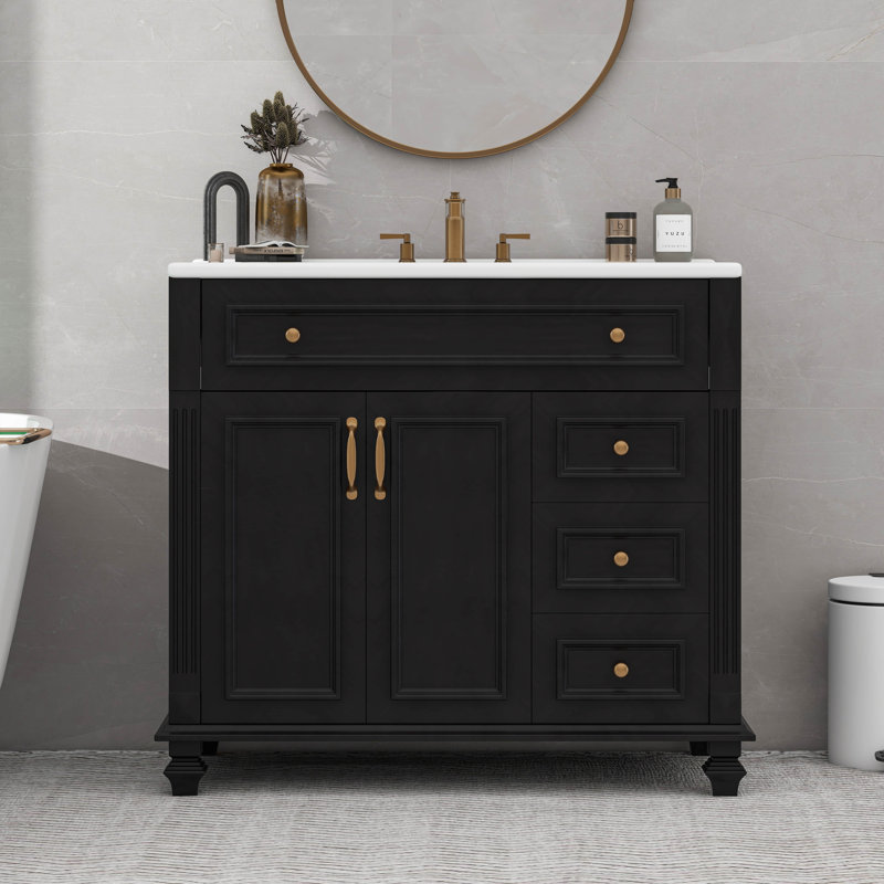 36" Bathroom Vanity With Sink, Flip-Out Drawer, Black