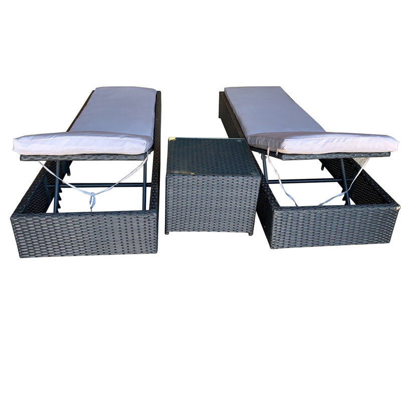 Hoswell 194cm Long Reclining Chaise Lounge Set with Cushions and Table, Brown , Black