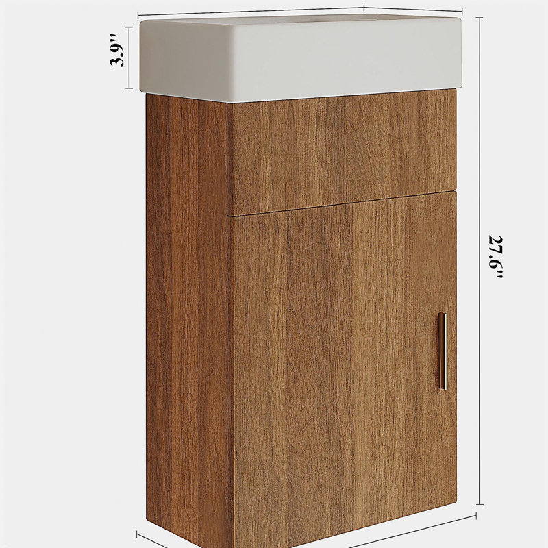Meuble-lavabo flottant 16,5 po avec lavabo intégré en céramique et rangement - parfait pour les petites salles de bain