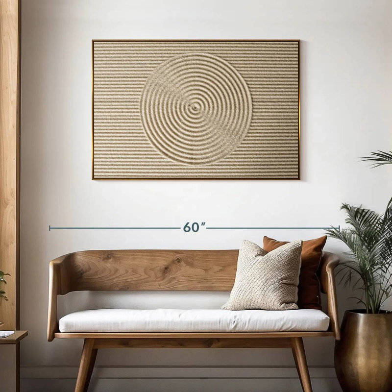 Cercles zen dans le sable, 19 po x 13 po, Cadre flottant doré