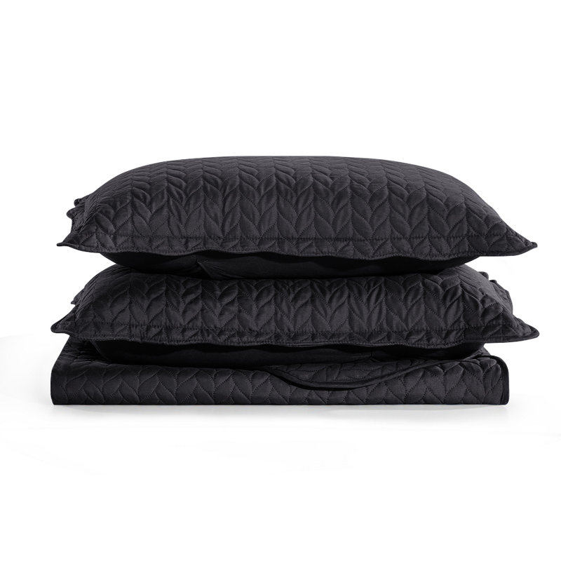 Microfiber Embossed Queen Quilt Sets| Hotel-Quality Bedspread, Black, Queen Bedspread ( 90 x 96)+ 2 Standard Pillowcases