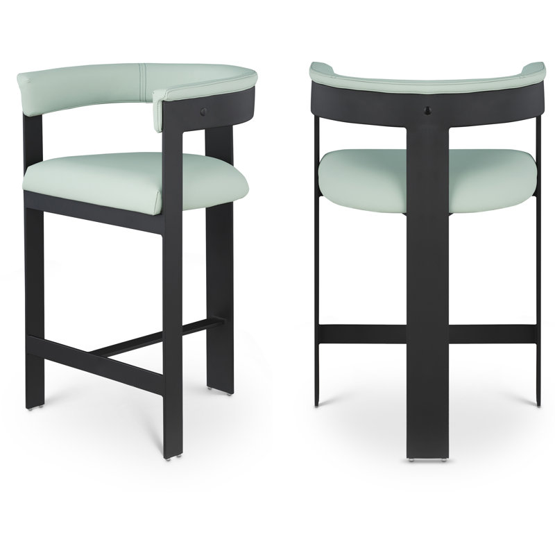Tabouret de comptoir Romeo Hermi, Cuir végétalien vert menthe, Thermolaquage noir mat