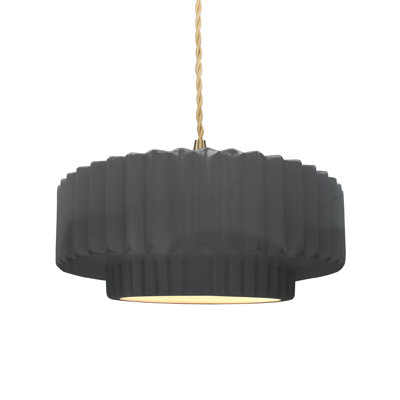 Luminaire suspendu tambour 1 lumière Gela - Cordon torsadé beige - DEL intégrée