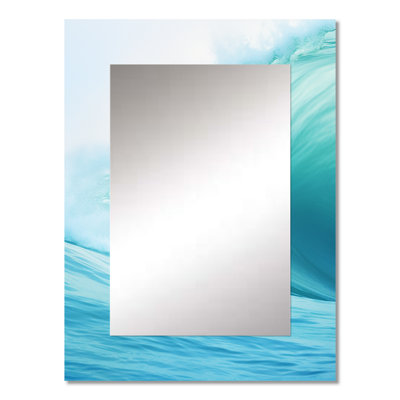 Turquoise Wondrous Wave Spiral I - Abstract Spirals Large Mirror, Turquoise Unique Wall Mirror Decor, Printed Metal Art