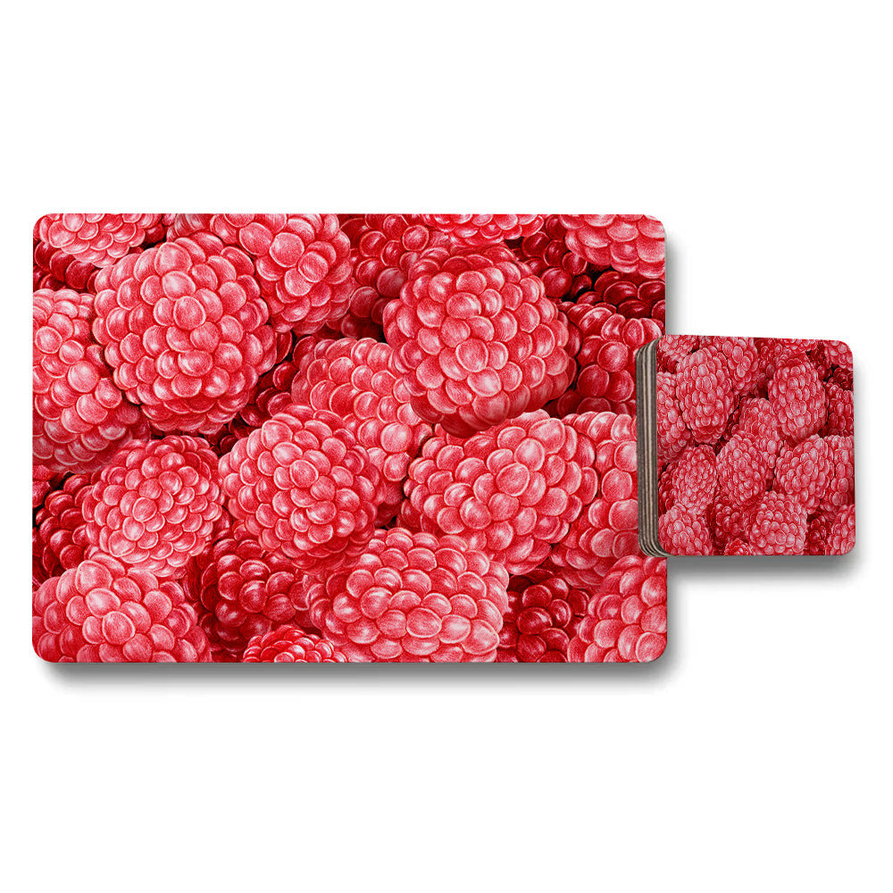 Raspberry Pattern Placemat And Coaster Set Red Berry Design