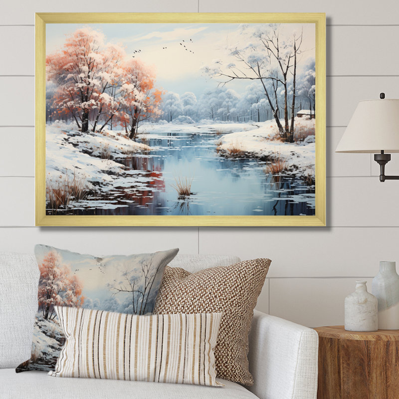 Winter Landscape Icy Reflections, reproduction d'art sur toile, Cadre doré à une seule photo, H 30 po x l 40 po x P 1,5 po