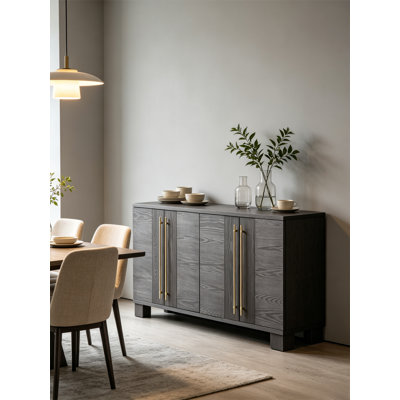 Sideboard Buffet Cabinet With Storage, Wood Sideboard With Adjustable Shelves And Gold Handles