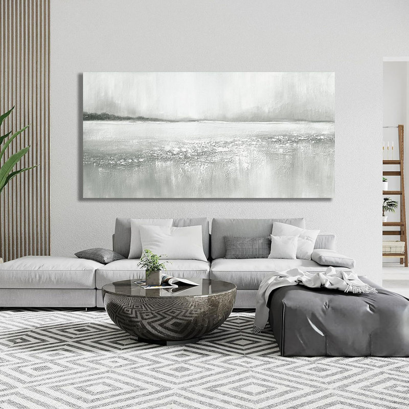 Abstract Wall Decor White Lake Wall Art Minimalist Canvas Painting Artwork For Living Room Bedroom Dining Room Office Home Decor 24X48 Inch