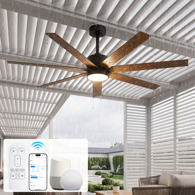 56" Wet Rated Outdoor Ceiling Fans for Patios with Light, All Weather 7 UV Coating ABS Blades, Smart Alexa App Remote Control, 7793 CFM Quiet DC Farmhouse Fan for Outdoor Gazebo