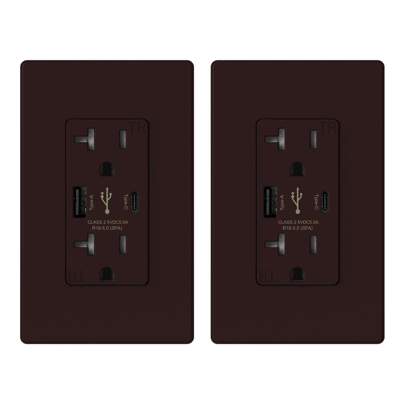 20 Tamper Resistant Duplex Outlet, 2, Brown