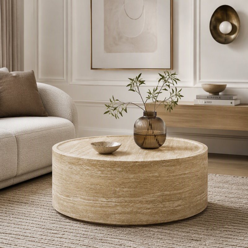 Table basse ronde à motif de marbre