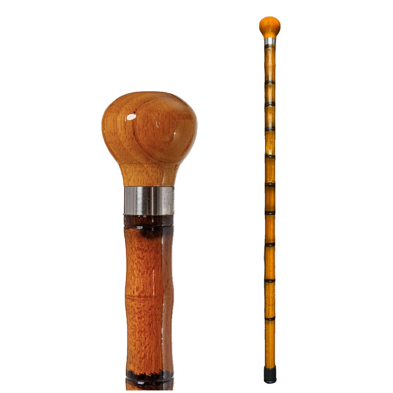 Wooden Cane Walking Stick With Rubber Tip For Men And Women Ergonomic And Fashionable - 35 Inch Bamboo Style Cane With Ball Knob Handle