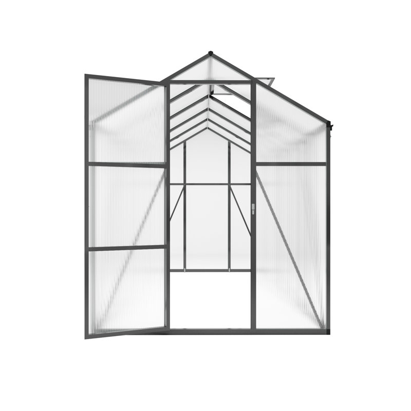 Serre en aluminium robuste avec panneaux en polycarbonate de 4 mm, base surélevée et trousse d'ancrage