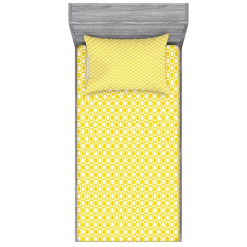 Ensemble de draps géométriques Circles in Squares Dots Like ed, Ensemble de draps pour lit simple avec 1 taie d'or