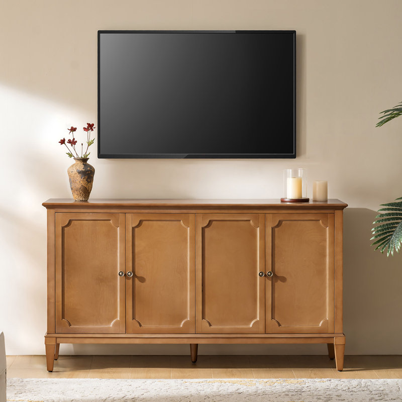 Buffet 4 portes avec tablettes réglables et gestion des câbles Kayte, Teck