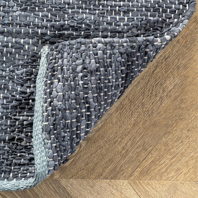 Tapis gris / beige en coton / cuir crocheté à la main Kleinschmidt Southwestern, Rectangle 6 pi x 9 pi