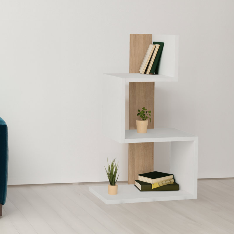 Table de bout avec tablette Coalport, Blanc / Naturel