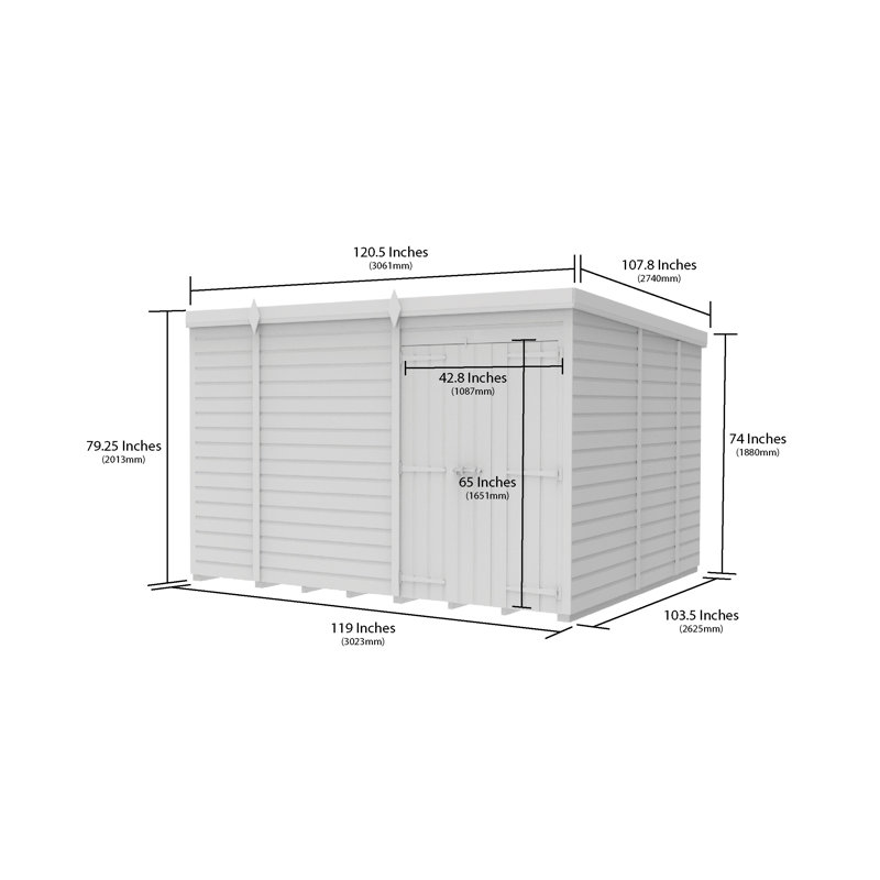 Total Sheds 9ft x 9ft Pent Garden Shed - Double Door - No Windows - Pressure Treated Timber - UK Manufactured