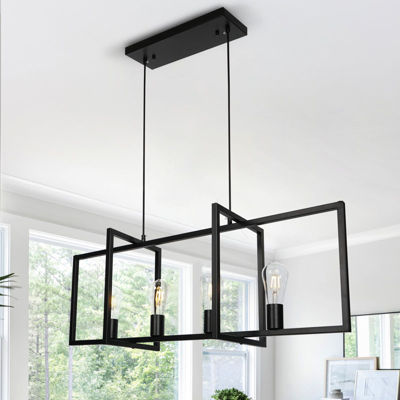 Lustre carré / rectangulaire 4 lumières pour îlot de cuisine pour salle à manger