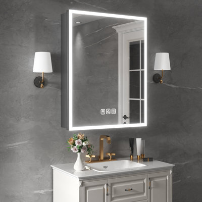 Rectangular Aluminum Led Medicine Cabinet With Mirror And Flowing Light, Dimmable, Anti-Fog, Black