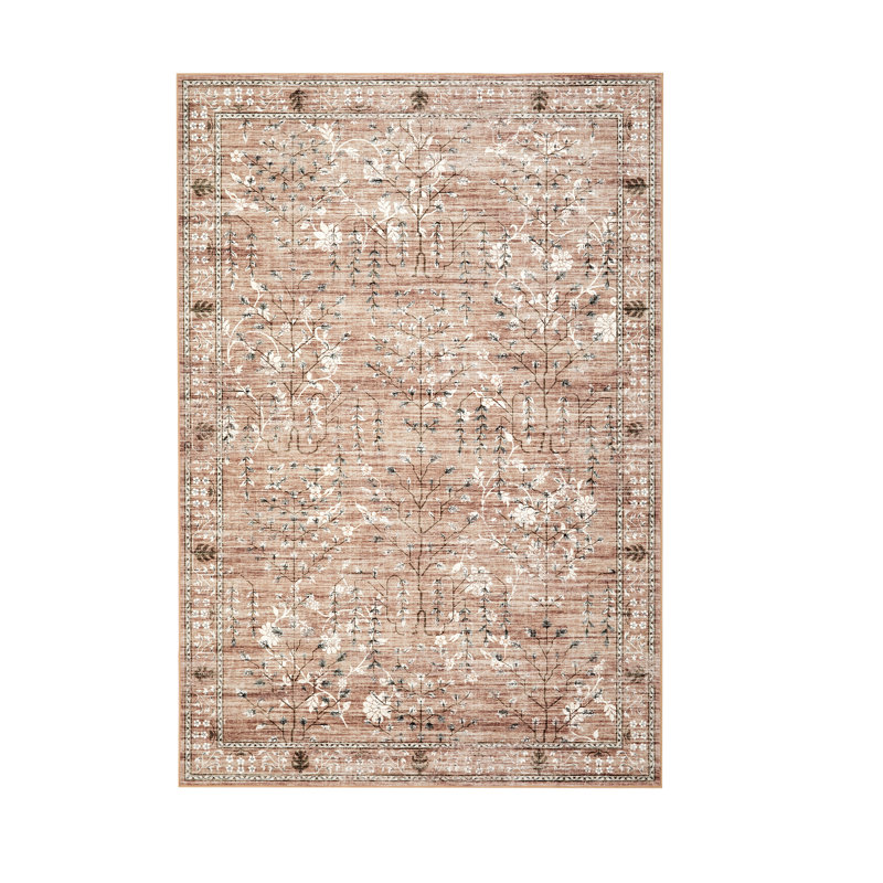 9x12 Area Rug for Living Room, Vintage Retro Boho Rug, Washable Non Slip & Low Pile Carpet for Living Room, Bedroom, Dining Room, Brown