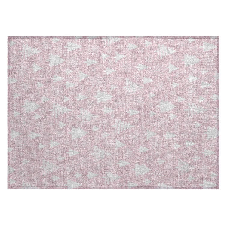 Machine Washable Indoor/Outdoor Christmas Tree Xhevrie Pink Rug
