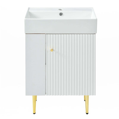 Meuble-lavabo 21,6 po avec lavabo simple en céramique, rangement à gauche