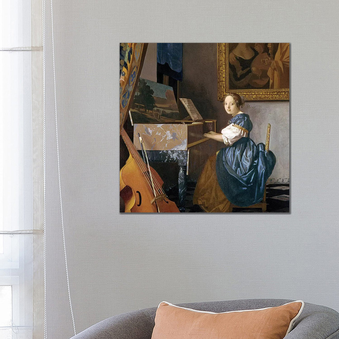 A Young Lady Seated At A Virginal, C.1670 by Johannes Vermeer - Wrapped Canvas Print