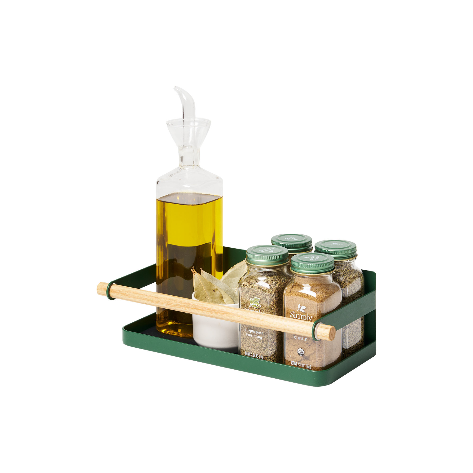 Yamazaki Home Tosca Magnetic Spice Storage Rack Organizer For Fridge - Steel + Wood, Forest Green