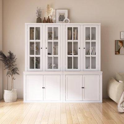 2 Pieces Tall Pantry With Double Glass Doors