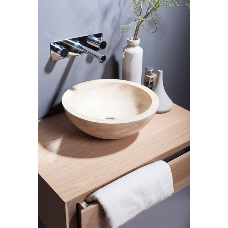 Ladzi Brown Stone Handmade Circular Bathroom Sink
