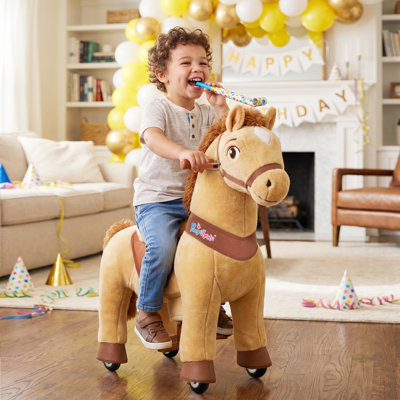 PonyCycle Ride on Horse Toy for Kids, Walking Horse Toy, Mechanical Plush Riding Pony with Hand Brake, No Batteries, Ages 3-4 and 4-7