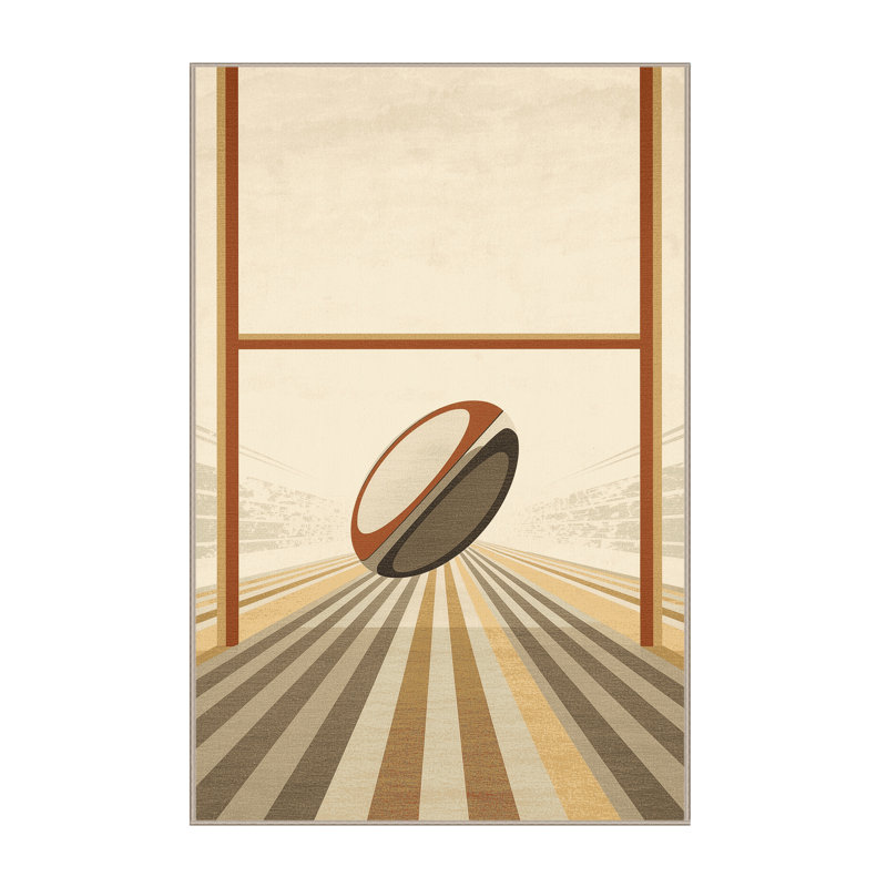 Machine Washable Seth Rugby Conversion Kick Classic Striped Rug in Beige – Beige Binding, 2x4