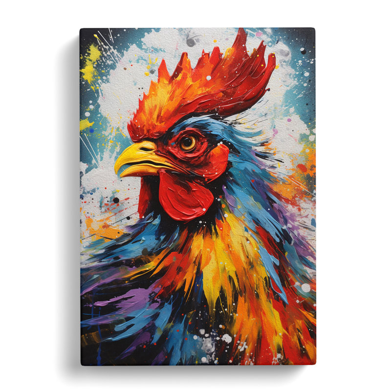 Rooster Action Painting - Wrapped Canvas, 50cm H x 35cm W x 3cm D